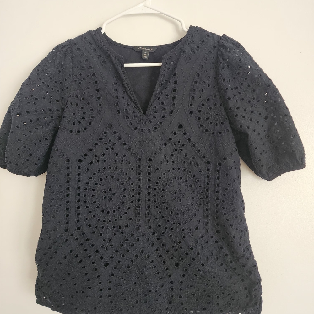Banana Republic Black Eyelet Blouse